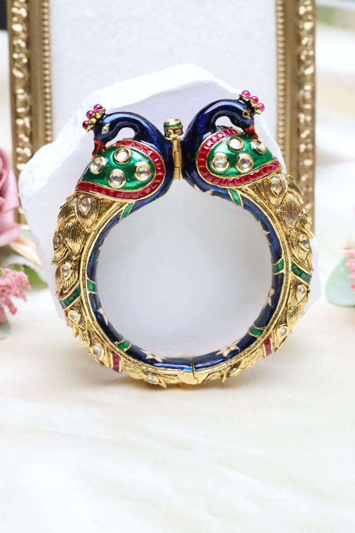 Statement Meenakari Peacock Kada