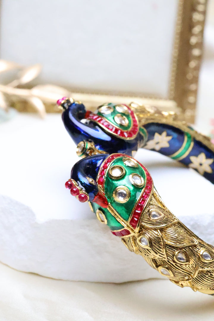Statement Meenakari Peacock Kada