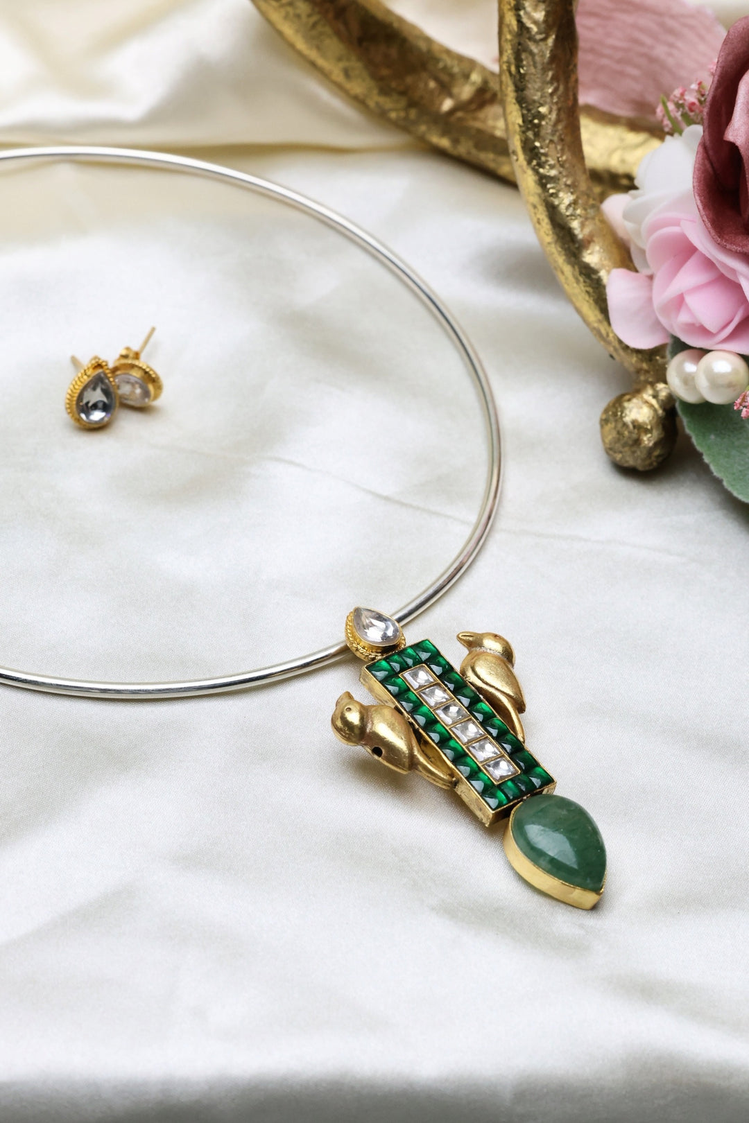 92.5 Silver Whispers of Jade – Where Tranquility Meets Timeless Craft (Pendant with Earrings)