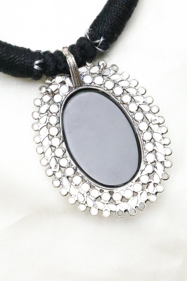 92.5 Silver Boho Chic Elegance: Black Onyx and Polki Statement Necklace II