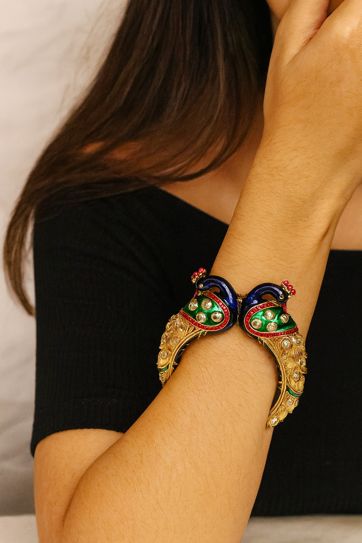 Statement Meenakari Peacock Kada
