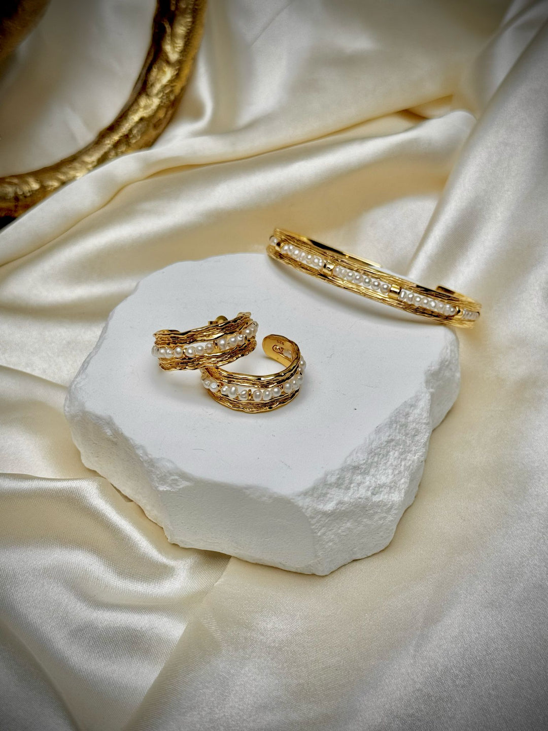92.5 Silver Twisted Pearl Cuff & Hoop (Sold Separately)
