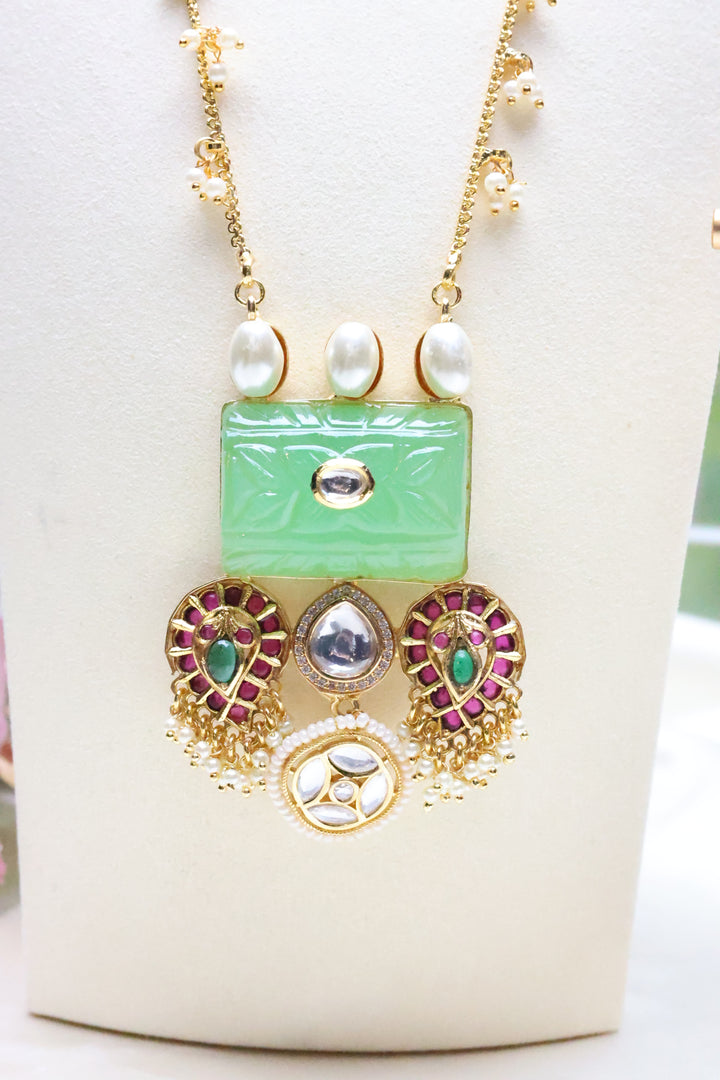 Carved Stone Pearl Chain Necklace [10155]