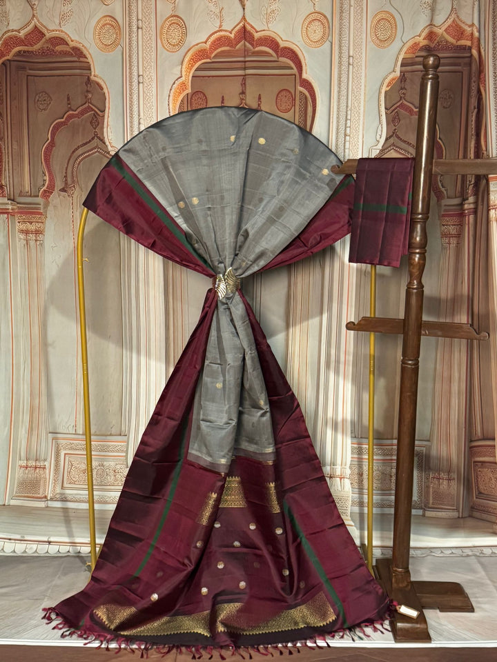 Premium Kanjeevaram: Grey/Maroon [10483]