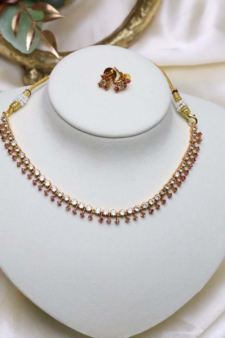 Diamond Look alike Necklace with Ruby stones [11693]