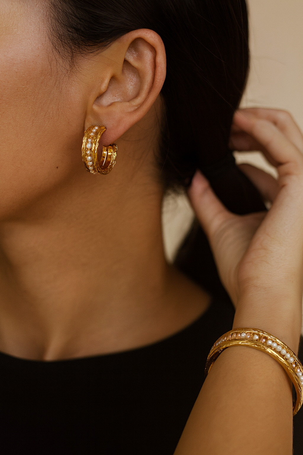 92.5 Silver Twisted Pearl Cuff & Hoop (Sold Separately)