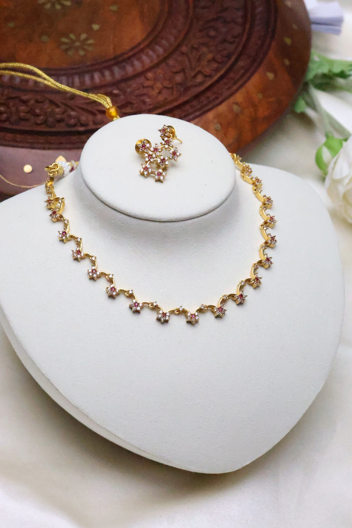 Dainty Floral CZ Necklace Set [12020]