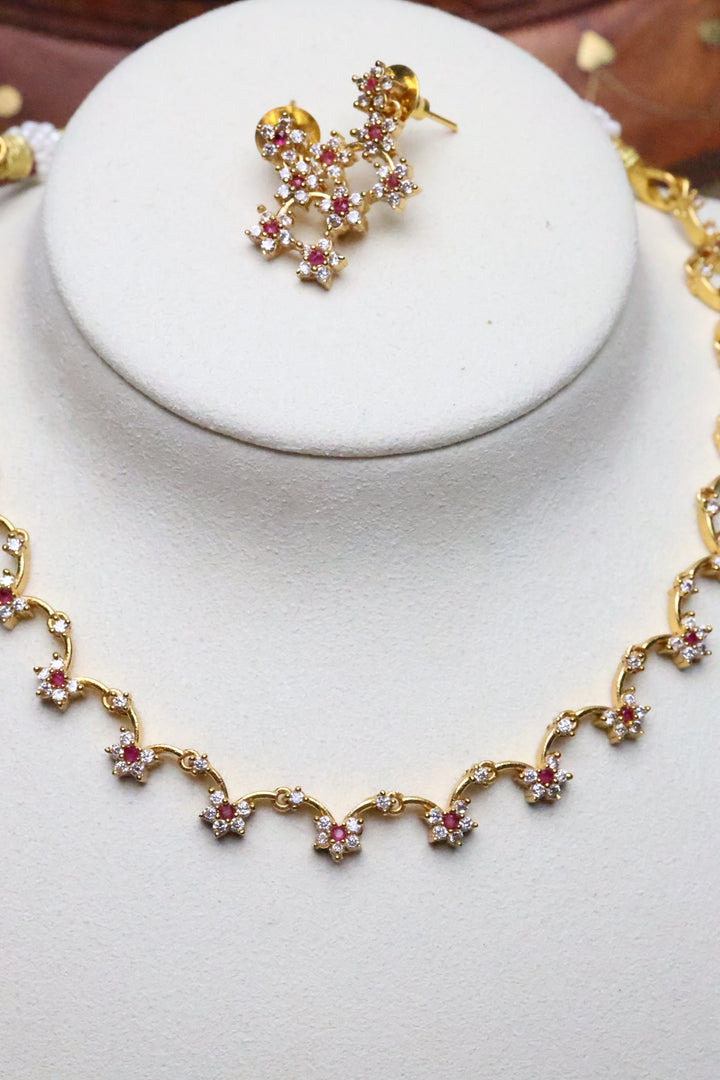 Dainty Floral CZ Necklace Set [12020]
