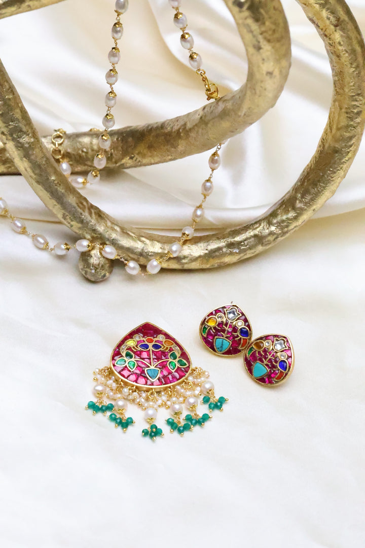 92.5 Silver Sheesh Mahal Dreams Pendant and Earrings [12129]