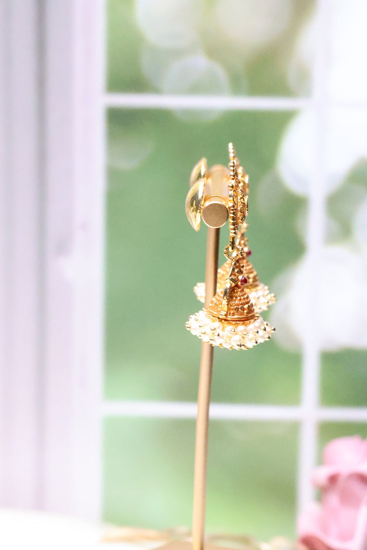 Gold lookalike Jhumka with Screw Back [7602]