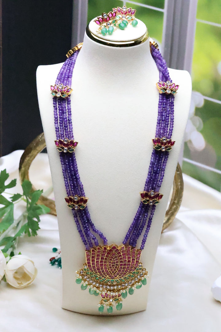 Statement Hydrobead Mala with Lotus Pendant [11663]
