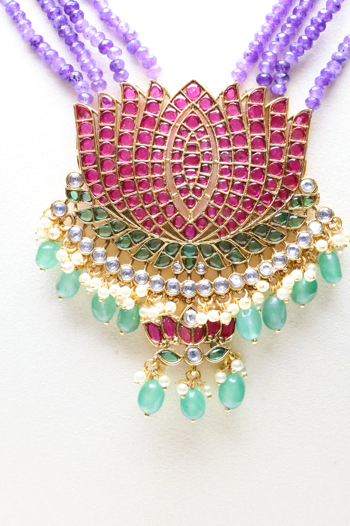 Statement Hydrobead Mala with Lotus Pendant [11663]