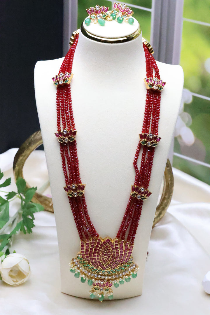 Statement Hydrobead Mala with Lotus Pendant [11663]