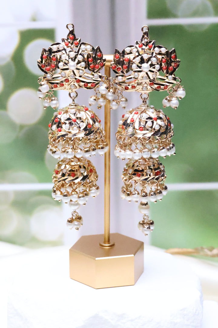 2 Tier Statement Jhumka in Coral  [11163]