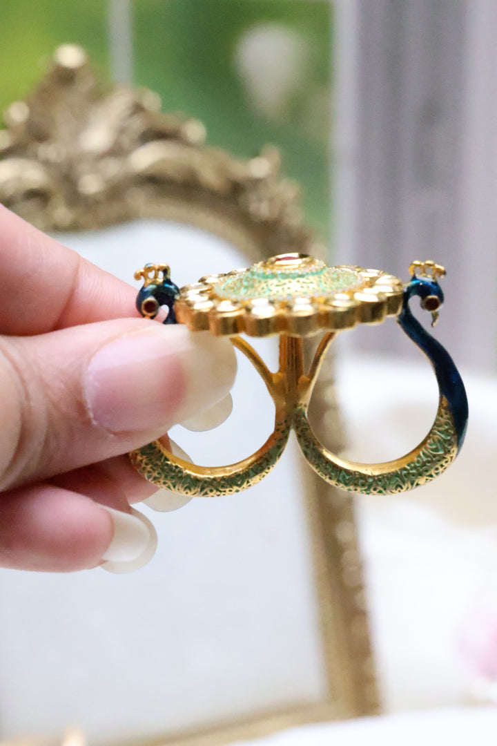 Adjustable Two finger Peacock Ring [3736]