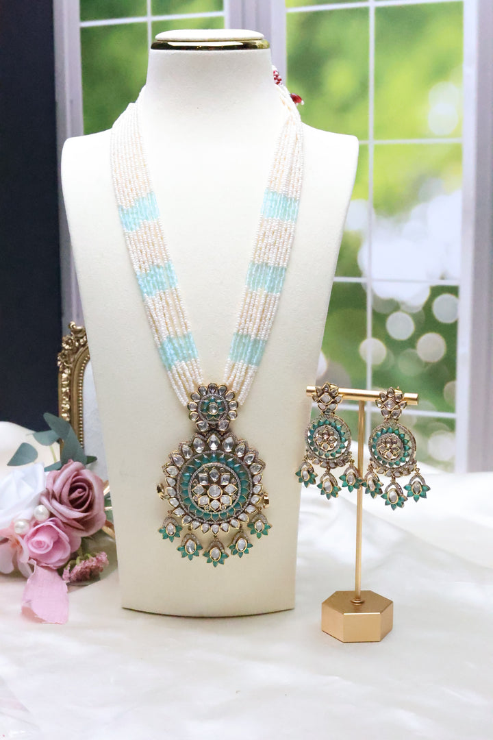 Moissanite Medallion Pendant Mala with Jadau Stones [11057]