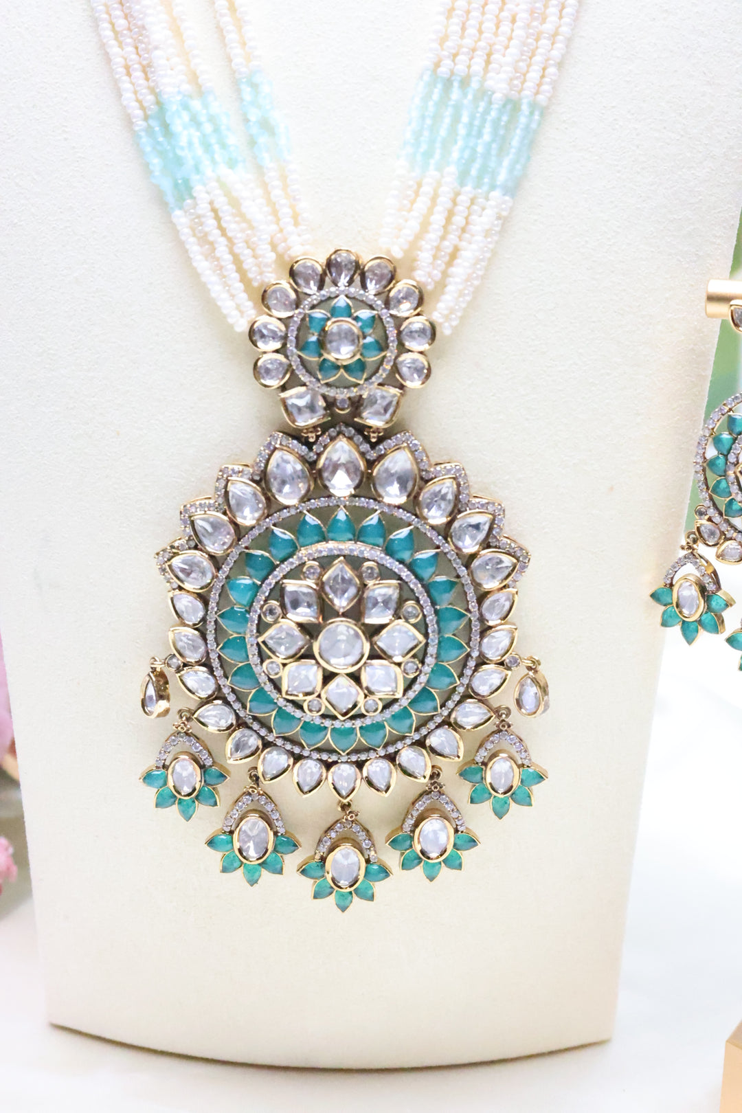 Moissanite Medallion Pendant Mala with Jadau Stones [11057]