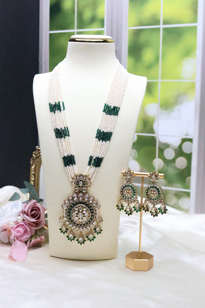 Moissanite Medallion Pendant Mala with Jadau Stones [11057]