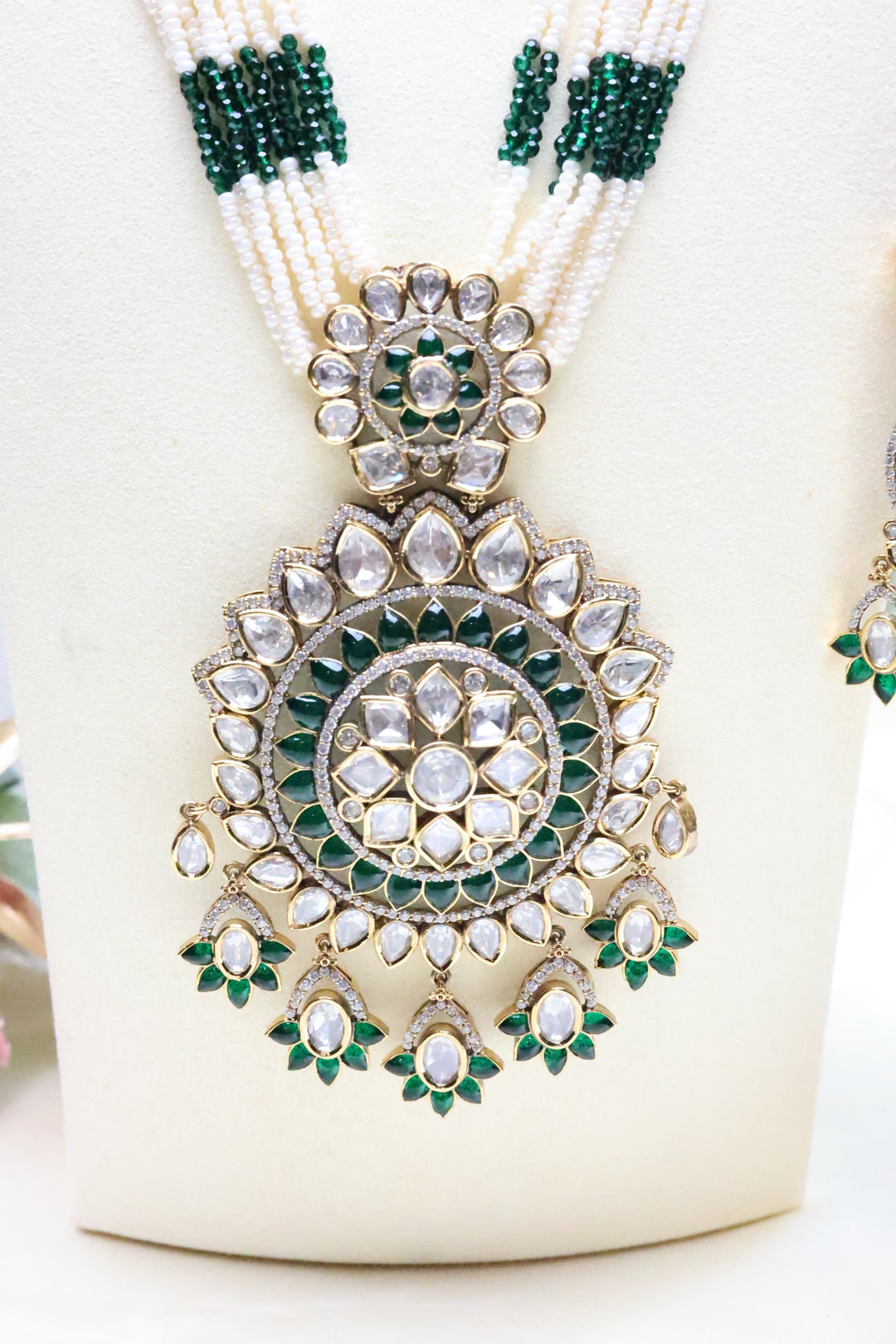 Moissanite Medallion Pendant Mala with Jadau Stones [11057]