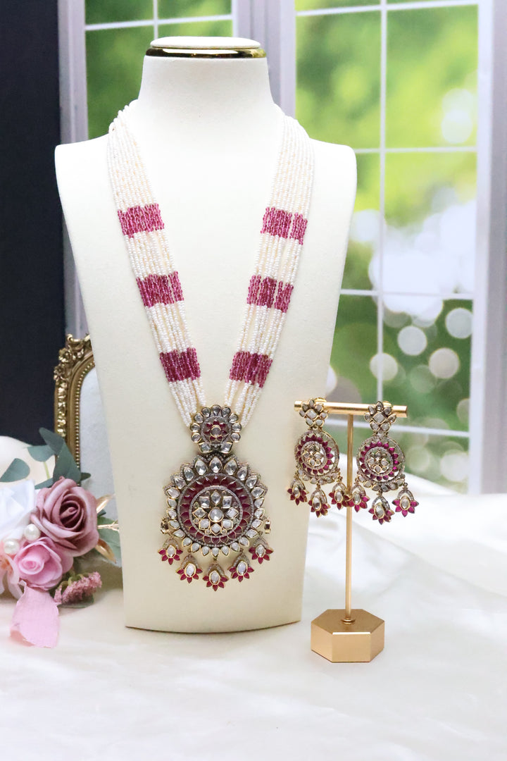 Moissanite Medallion Pendant Mala with Jadau Stones [11057]