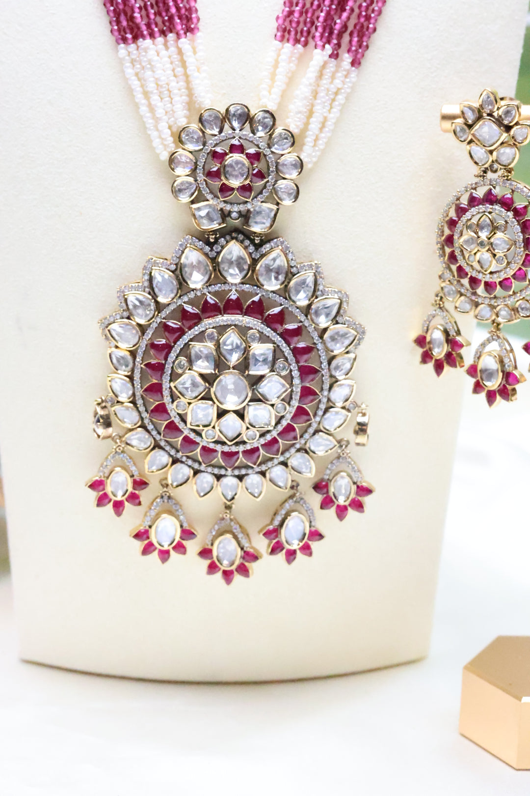 Moissanite Medallion Pendant Mala with Jadau Stones [11057]