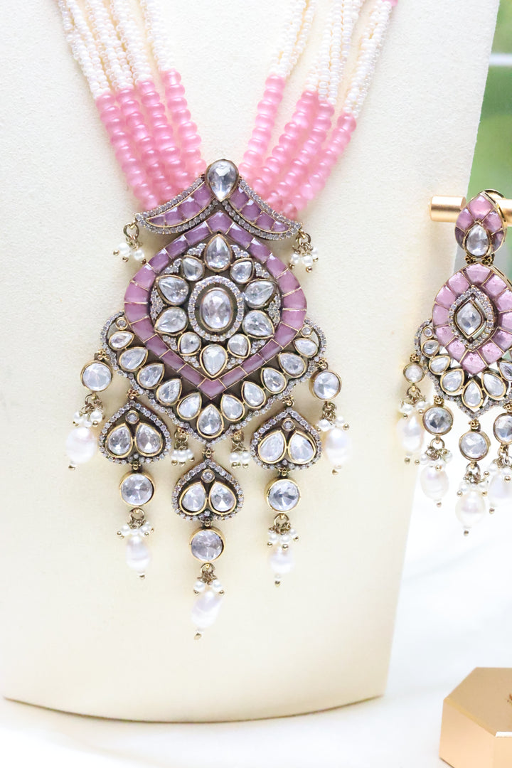 Moissanite Pearl Mala with Jadau Stones [11058]
