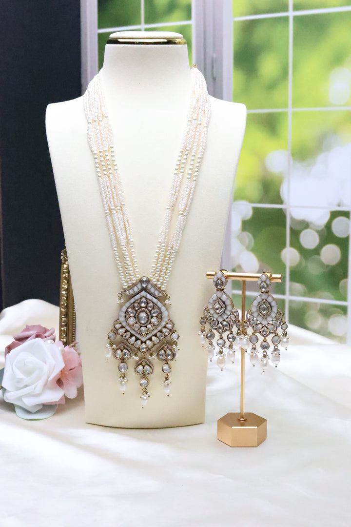 Moissanite Pearl Mala with Jadau Stones [11058]