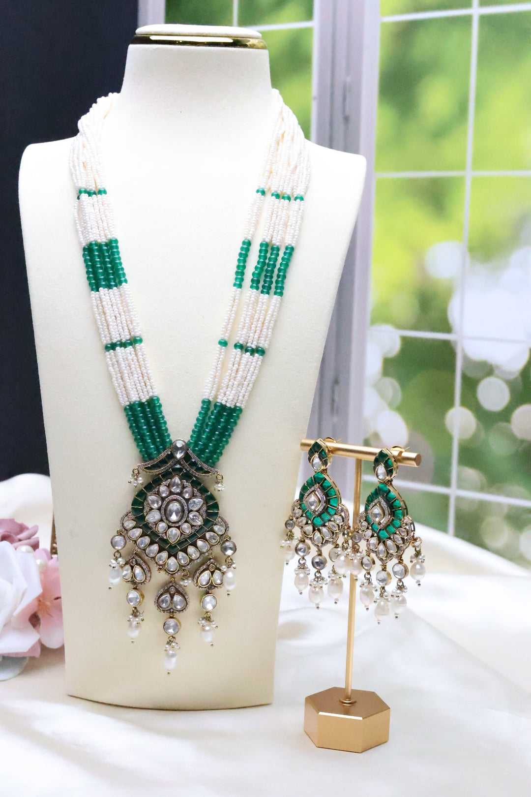 Moissanite Pearl Mala with Jadau Stones [11058]