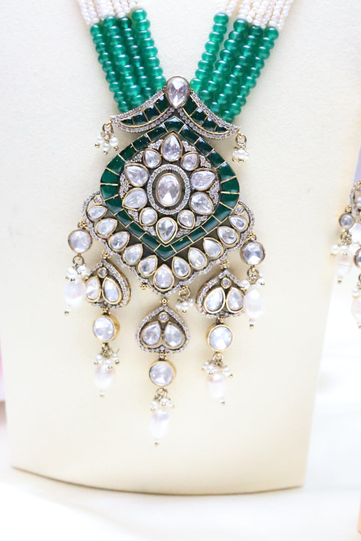 Moissanite Pearl Mala with Jadau Stones [11058]