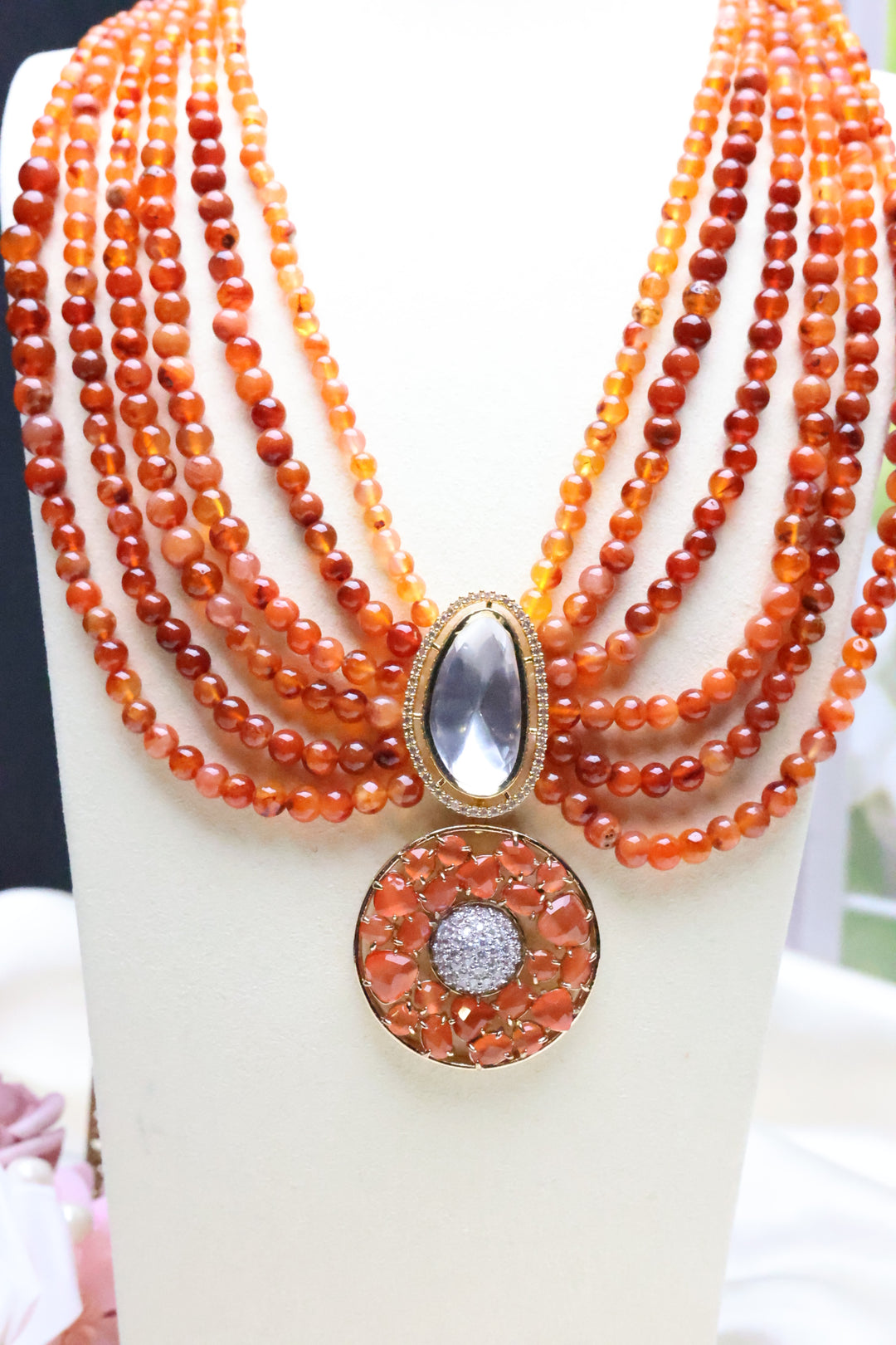 Statement Mala with Natural Glass Beads [10302]