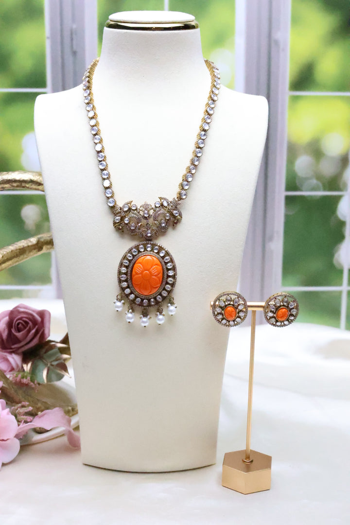 Moissanite Necklace with Carved Stone [12337]