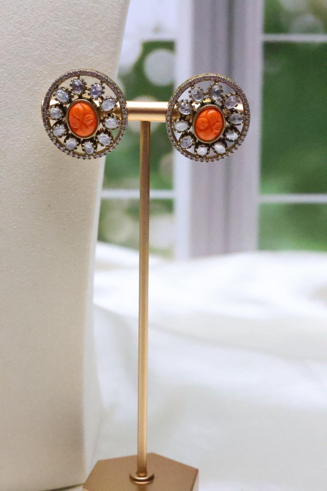 Moissanite Necklace with Carved Stone [12337]