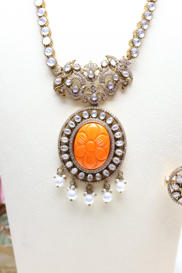 Moissanite Necklace with Carved Stone [12337]