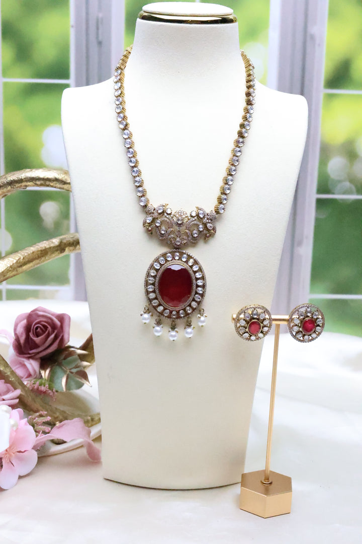 Moissanite Necklace with Carved Stone [12337]