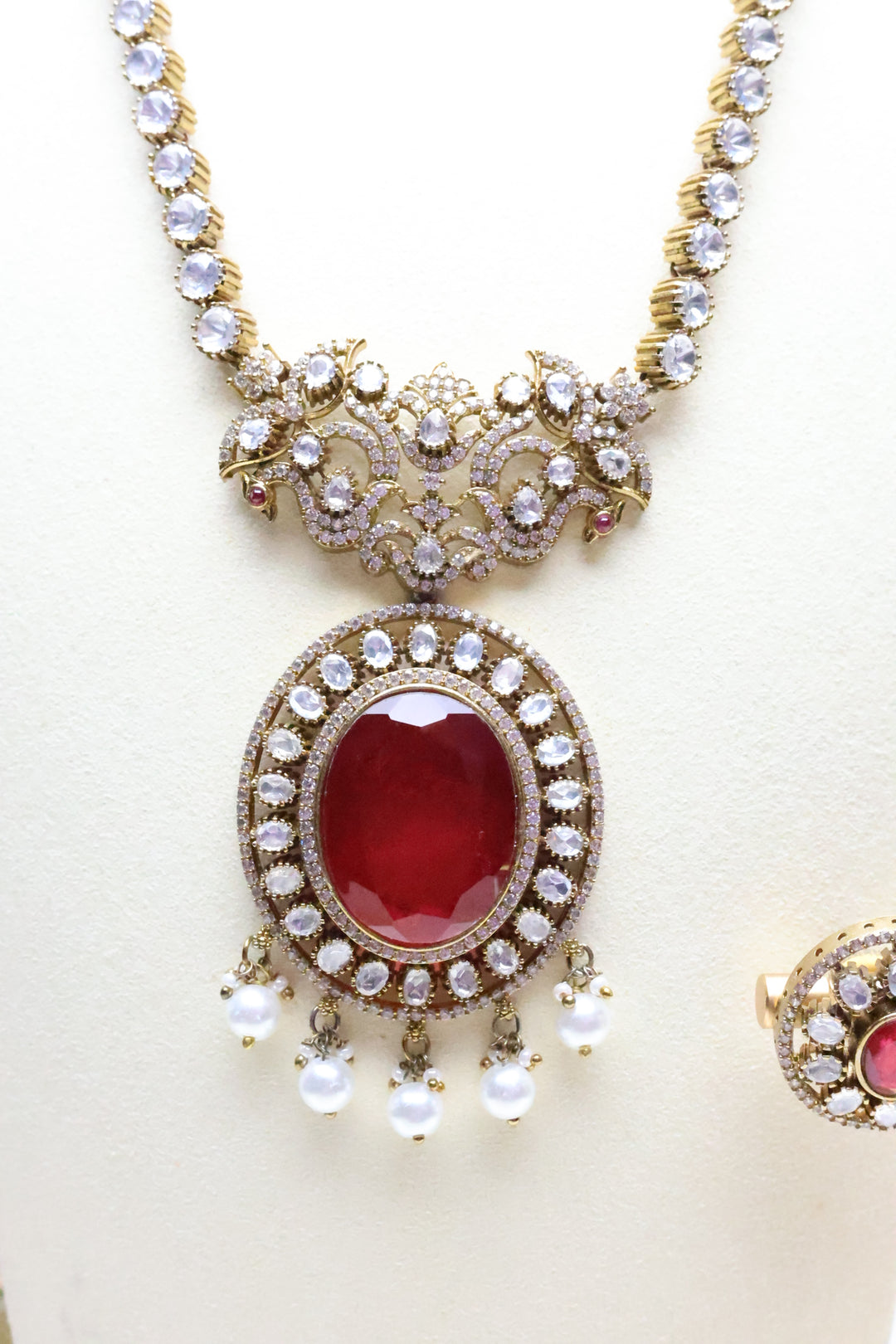 Moissanite Necklace with Carved Stone [12337]