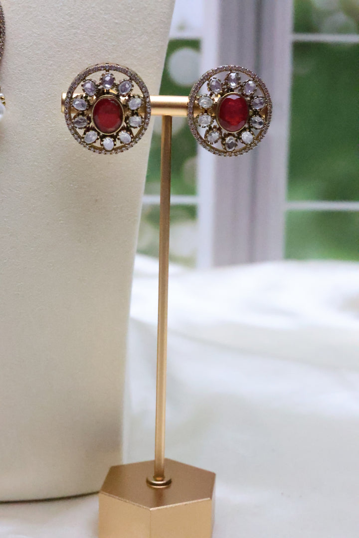 Moissanite Necklace with Carved Stone [12337]