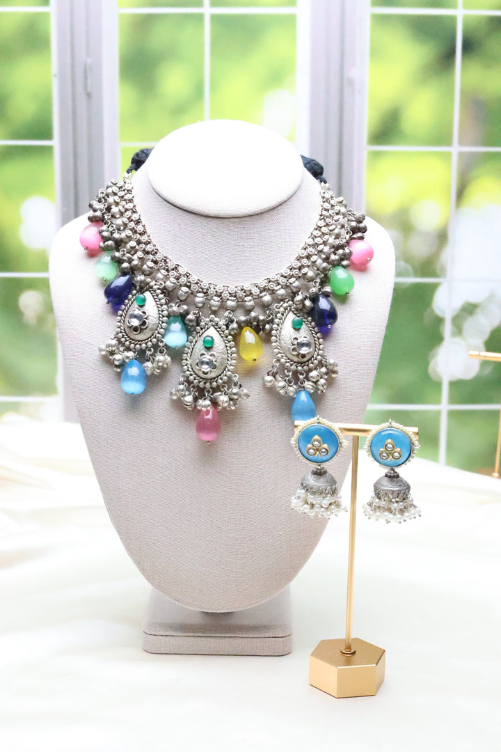 Brass Collection: Statement Necklace with Multi Quartz Stone [6513]