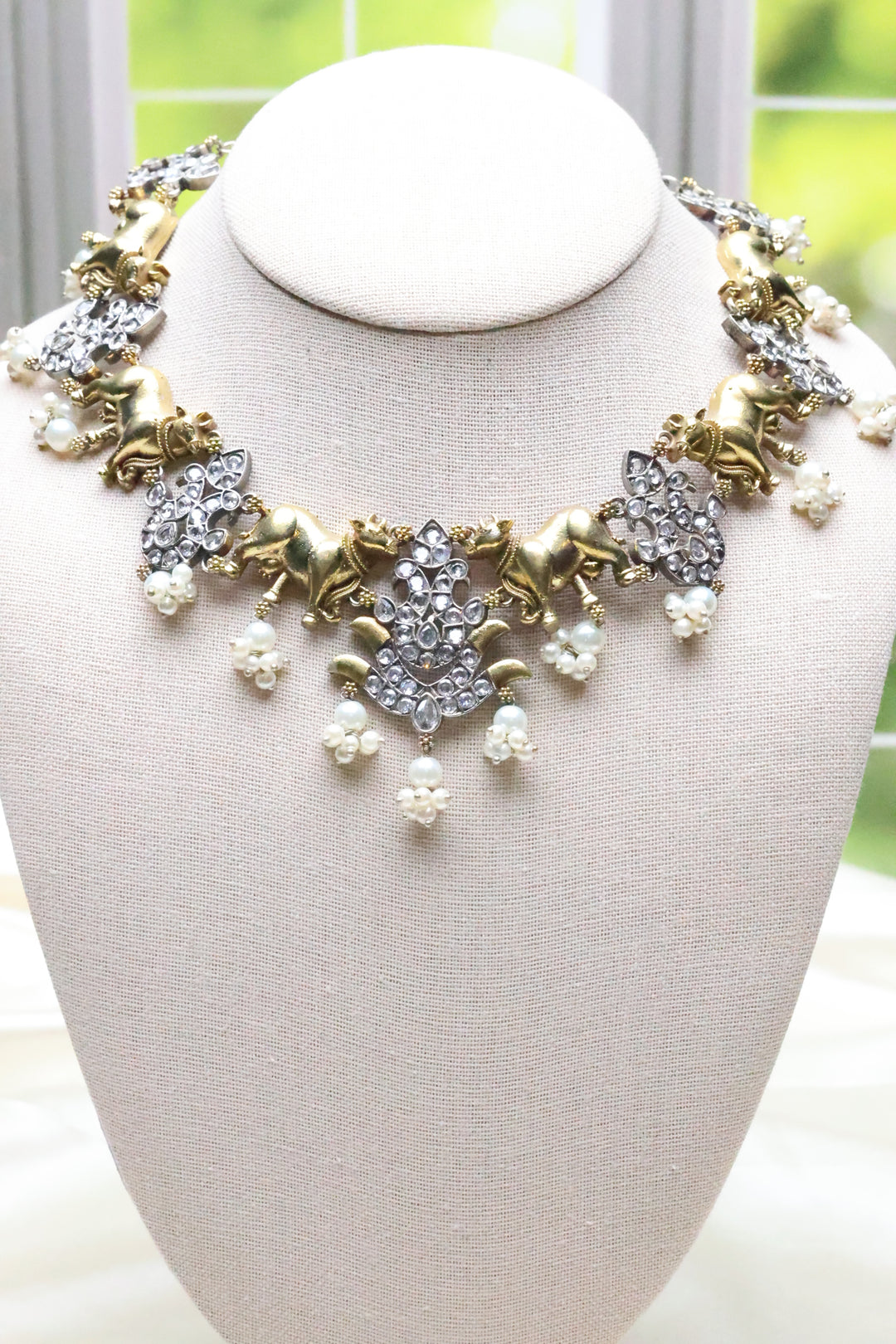 Nandi Dual Tone Necklace with Colored Stones [5669]