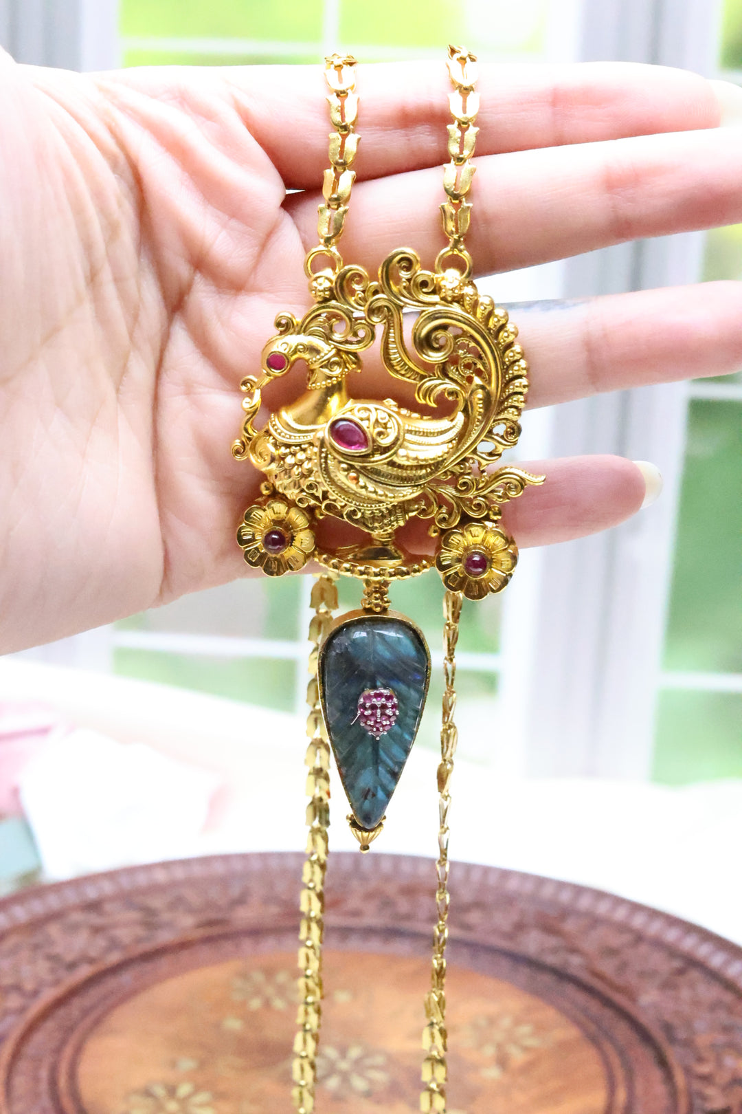 92.5 Silver Temple Pendant Mala (56 gms) [12427]