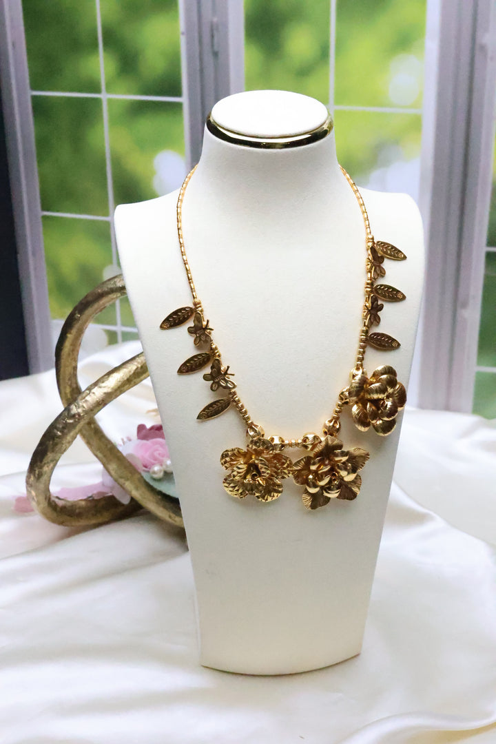 92.5 Silver Gold Flower Necklace (67gms) [11526]