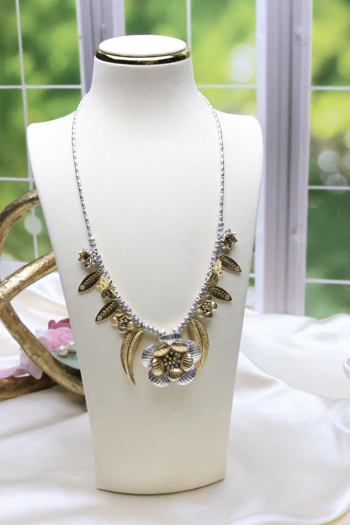 92.5 Silver Dual Tone Flower Necklace (56 gms) [11525]