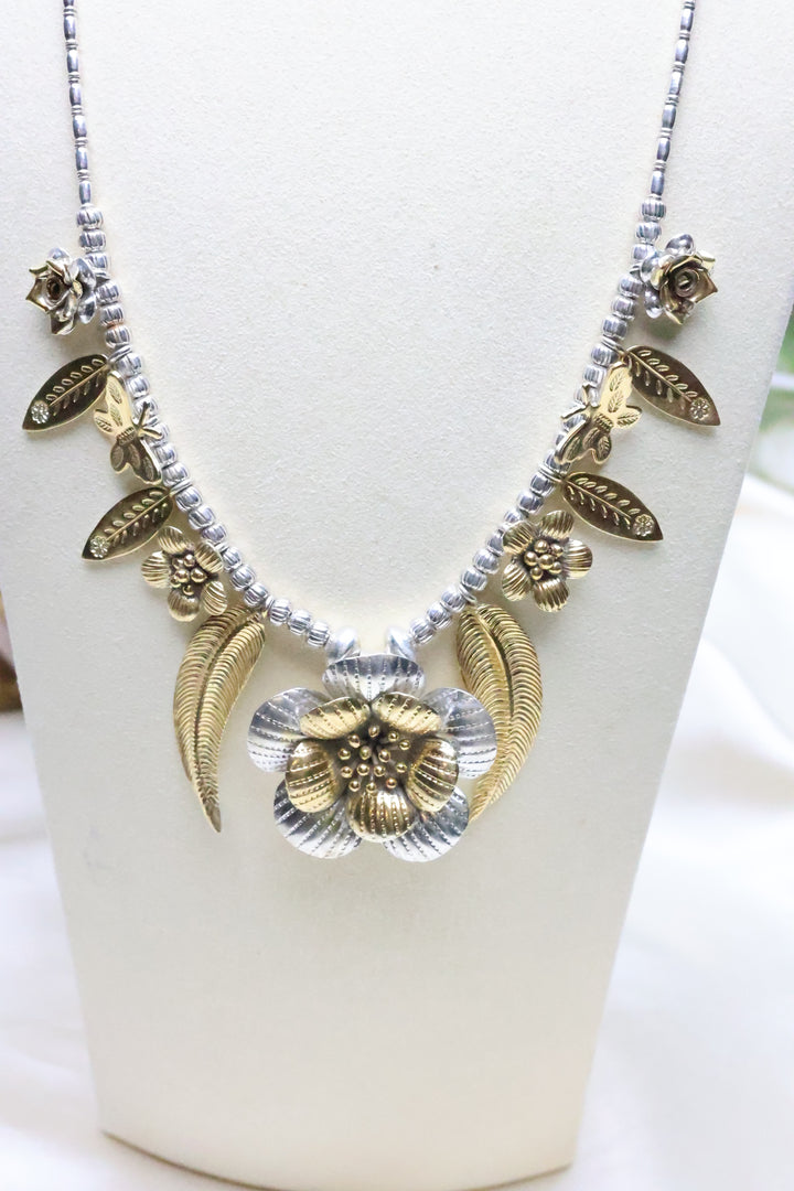 92.5 Silver Dual Tone Flower Necklace (56 gms) [11525]