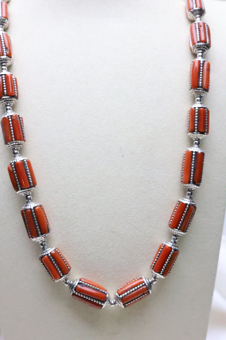 92.5 Silver Coral Necklace (99 gms) [10358]