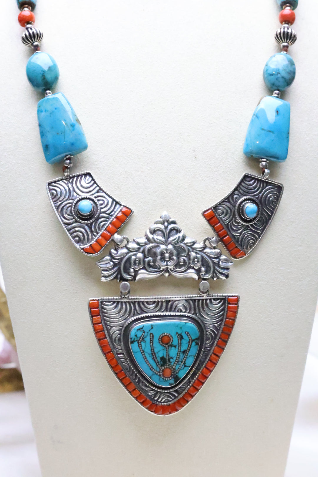 92.5 Silver Tibetan Necklace (80 gms) [10599]