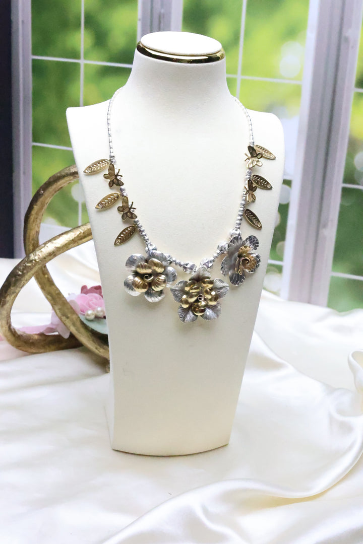 92.5 Silver Dual Tone Flower Necklace (68 gms) [11533]