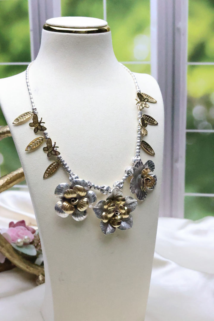 92.5 Silver Dual Tone Flower Necklace (68 gms) [11533]