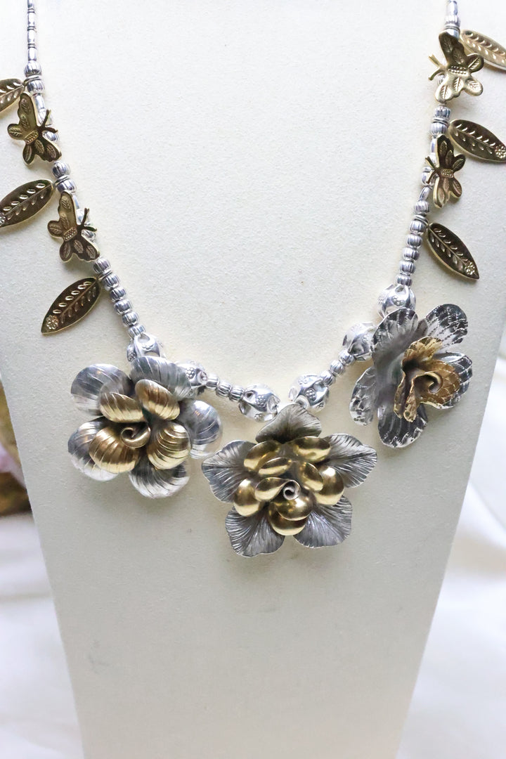 92.5 Silver Dual Tone Flower Necklace (68 gms) [11533]