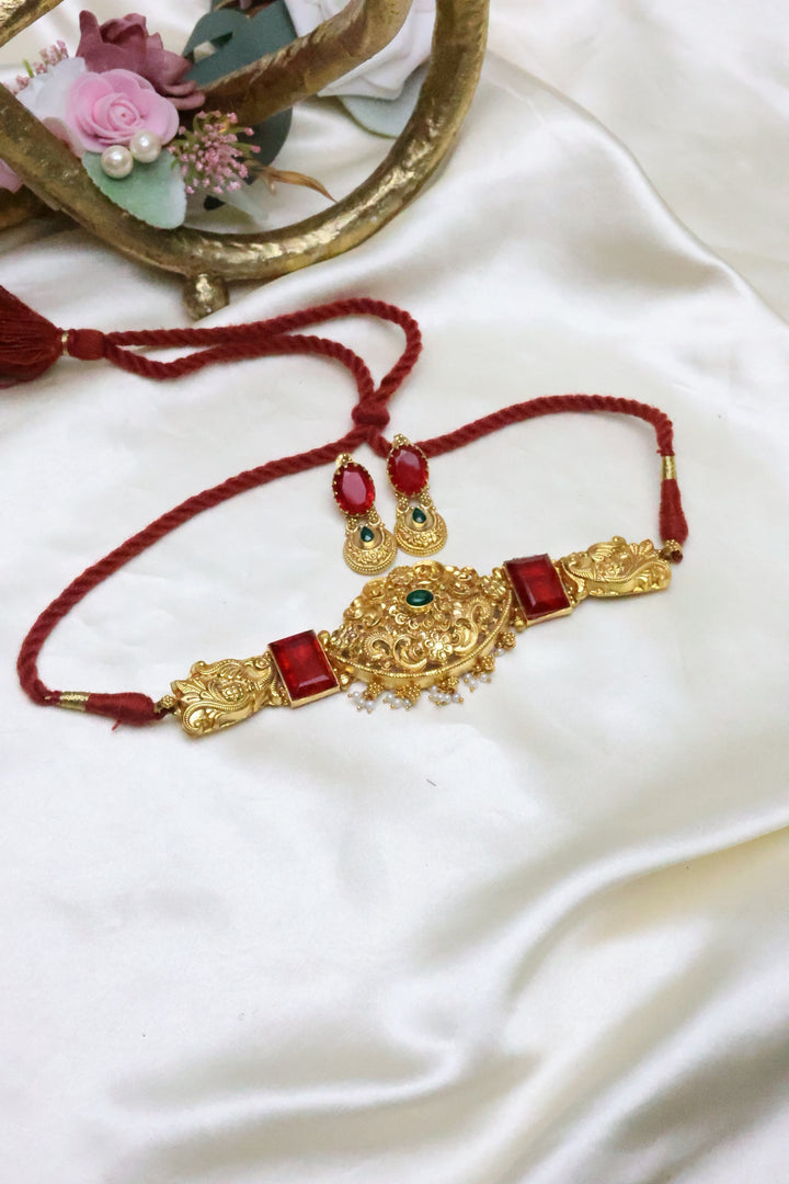 92.5 Silver Temple Choker Set (70 gms) [10615]