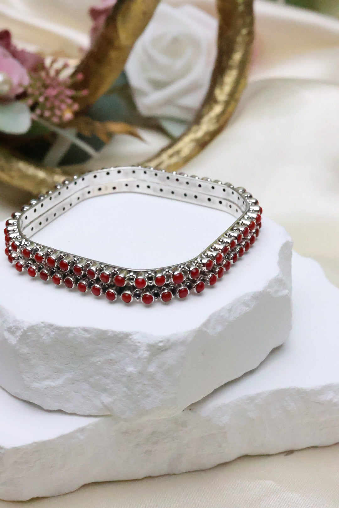 92.5 Silver Coral Bangle | Size 2.6 Non-Openable | (39 gms) [11899]