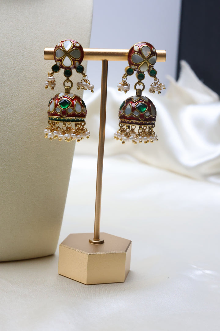 92.5 Silver Red Enamel Navratan Choker Set (95 gms) [12773]